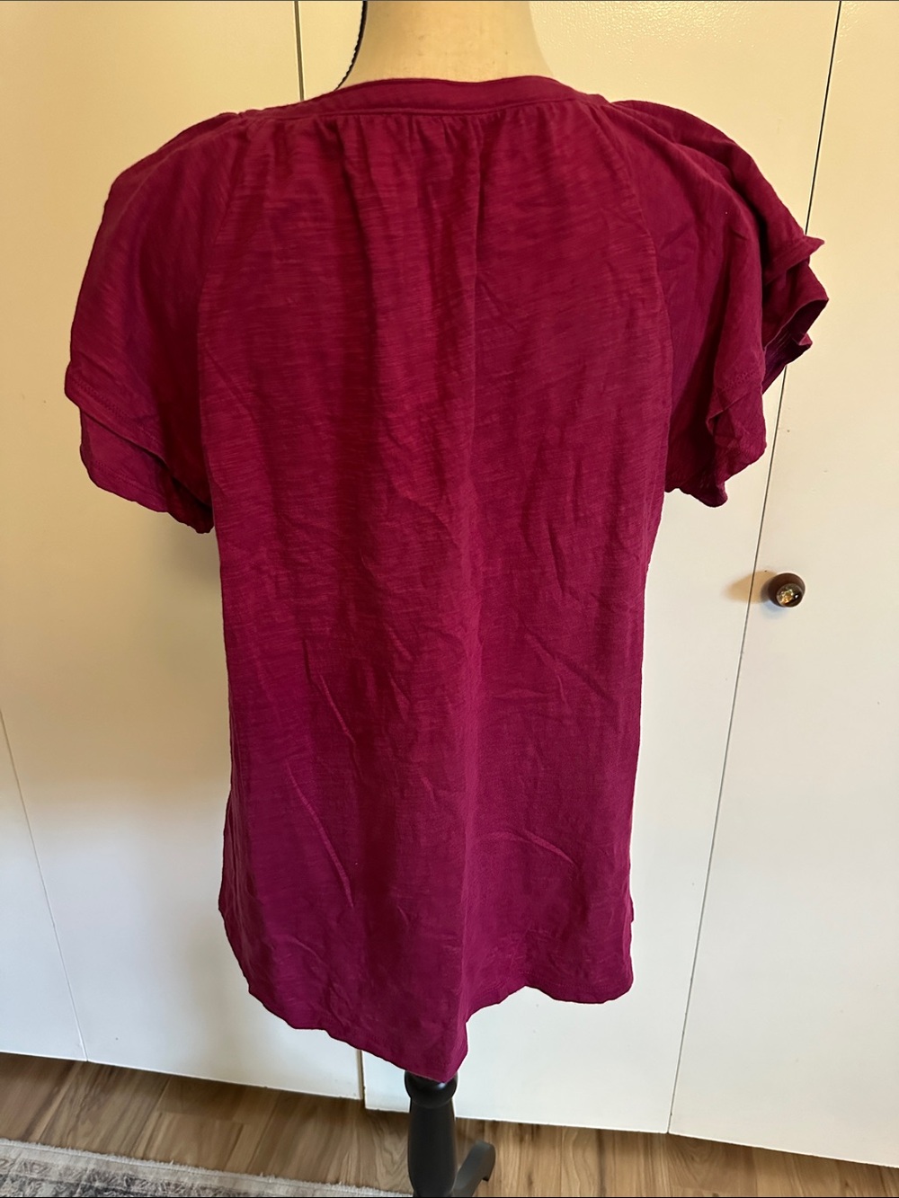 Time and Tru Raspberry Tie-Neck Ruffled Sleeve Blouse - Picture 3 of 4